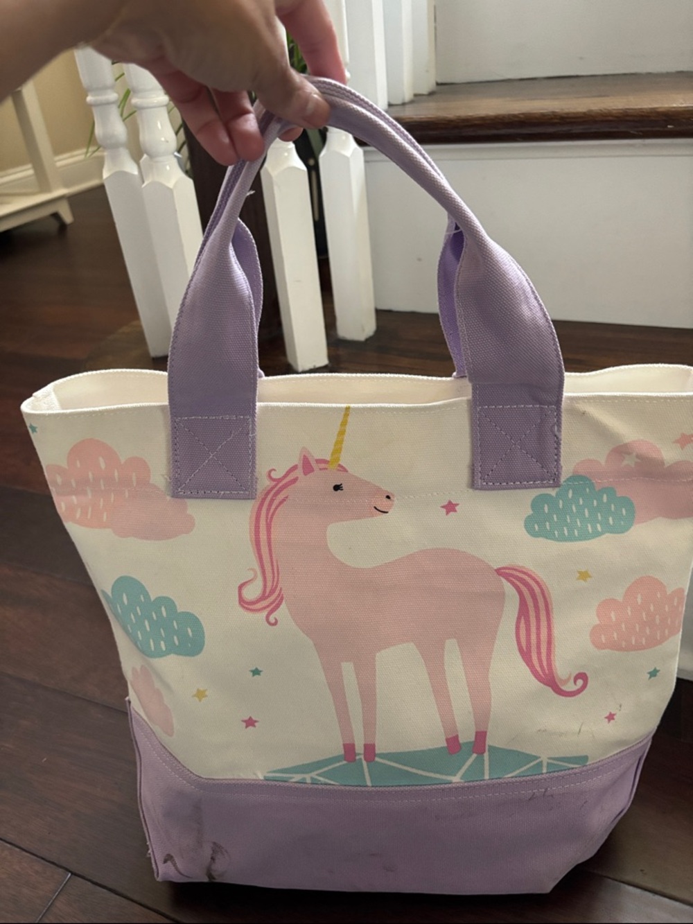Pottery Barn Kids Unicorn Tote Bag in Pink and Lavender - Cute Canvas Accessory - Picture 3 of 10